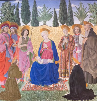 Madonna og barn med helgener, kjent som Cafaggiolo altertavle av Alessio Baldovinetti