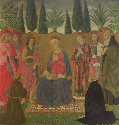 Jomfru og barn med hellige, ca. 1455 (tempera på panel) av Alessio Baldovinetti