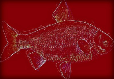 Fish V,2020 ,(blandet media) av Alex Caminker