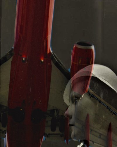 flyvende tanker, 2020, (collage) av Alex Caminker