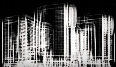 fragment av byen #3,2019,)blandet media) av Alex Caminker