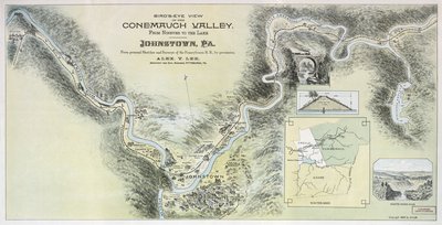 Fugleperspektiv av Conemaugh-dalen fra Nineveh til innsjøen, Johnstown, Pa.: fra personlige skisser og undersøkelser av Pennsylvania R.R. med tillatelse av Alex. Y.; Pennsylvania Railroad Lee