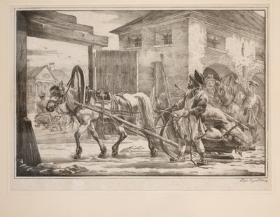 Å ri ut fra portene (litho) av after Alexander Orlowski