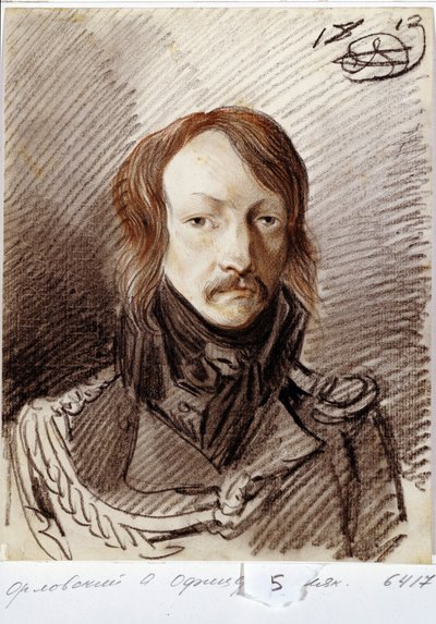 Portrett av Alexei Pavlovich Lanskoy (1789-1855). (Portrett av A.P. Lanskoy). Verk av Alexander Osipovich Orlowsky (1777-1832), blyant og sangvin på papir av Alexander Orlowski