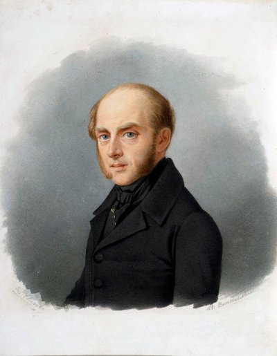 Portrett av grev Sergei Ouvarov (1786-1855), russisk statsmann - Akvarell på papp av Alexander Alexeyevich Vasilyevsky (1794-1849), tidlig på 1840-tallet - Portrett av grev Sergey Semionovich Uvarov (1786-1855) - Akvarell på papp av Alexand av Alexander Alexeyevich Vasilyevsky