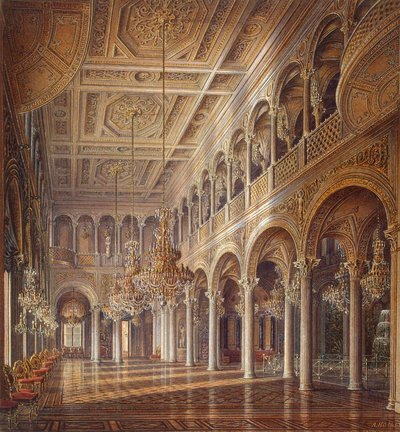 Interiør av den lille eremitasjen, Paviljonghallen, midten av 1800-tallet. av Alexander Chrisophorovich Kolb
