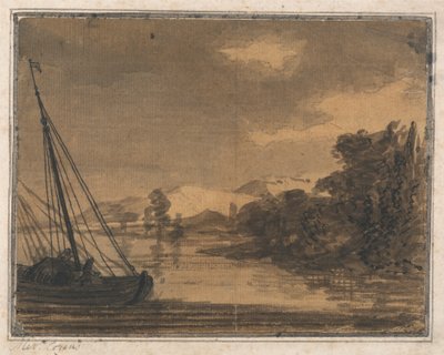 Elv og båt av Alexander Cozens