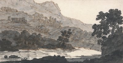 Elv og fjell, med ruiner av Alexander Cozens
