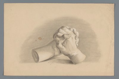 Gipsmodell av to foldede hender av Alexander Cranendoncq