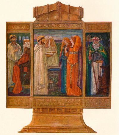 Triptych in Painted Emaljer: Scener fra St. Patricks liv, 1903 av Alexander Fisher