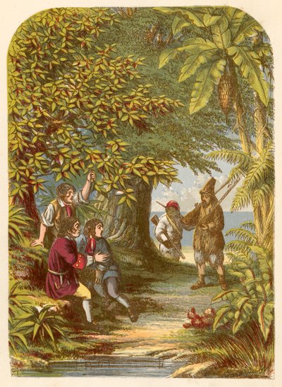 Robinson Crusoe overrasket de tre engelskmennene av Alexander Francis Lydon