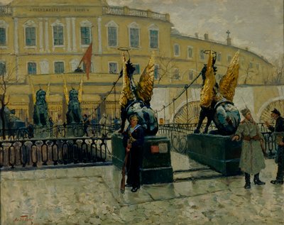Revolusjonære sjømenn som vokter Petrograd State Bank, 1927. av Alexander Fyodorovich Bely