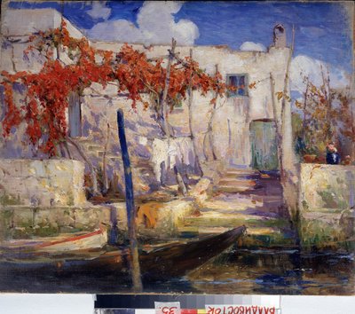 Landsbygda. I Sør. (Landskap. I Sør). Maleri av Alexander Fyodorovich Gaush (1873-1947), olje på lerret, russisk kunst, tidlig på 1900-tallet. Primorsk State Art Gallery, Vladivostok (Russland). av Alexander Gaush