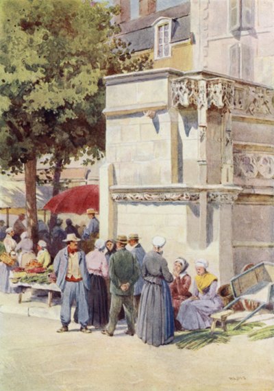 Blois, fontenen til Louis XII, på markedsplassen (farge litho) av Alexander Henry Hallam Murray