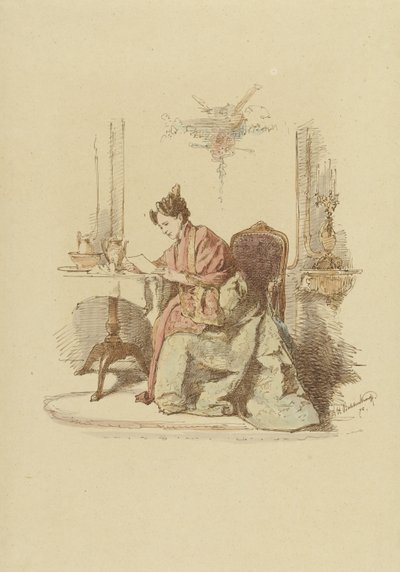 Kvinne leser et brev ved et bord av Alexander Hugo Bakker Korff