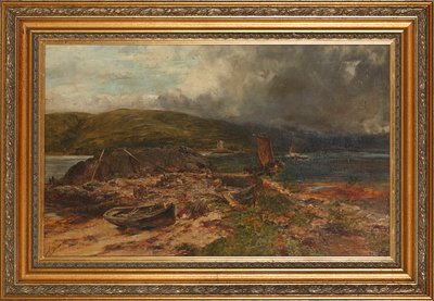 Campingplassen (olje på lerret lagt om bord) av Alexander Jnr. Fraser