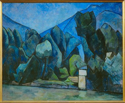 Landskap med elv (maleri på lerret) av Alexander Kanoldt