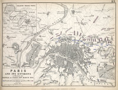 Kart over Paris og dens omgivelser, utgitt av William Blackwood and Sons, Edinburgh og London av Alexander Keith Johnston