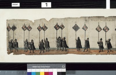 Detalj fra The Huntly Funeral Procession, som sies å ha blitt brukt til obsequies av George 1st, Marquess of Huntly av Alexander Kincaid