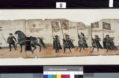 Detalj fra The Huntly Funeral Procession, som sies å ha blitt brukt til obsequies av George 1st, Marquess of Huntly av Alexander Kincaid