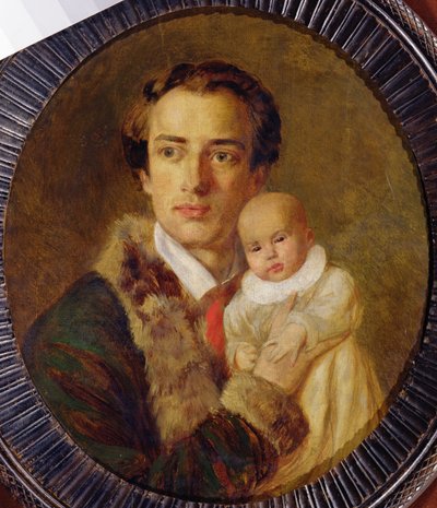 Portrett av Alexander Herzen med sønnen, 1840 av Alexander Lavrentievich Vitberg
