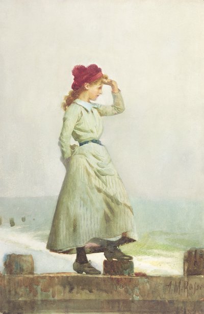 Young Girl on Seawall (akvarell på papir) av Alexander M. Rossi