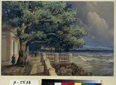 ""Utsikt over terrassen til Monplaisir-palasset, Peterhof-palasset"" (Terrasse i Monplaisir-palasset, Peterhof) Akvarell av Alexander Matveyevich Dorogov (1819-1850) 1847 State Hermitage, St Petersburg (Eremitage Museum, Saint Petersburg ) av Alexander Matveyevich Dorogov