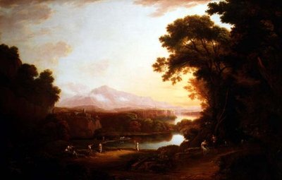 Italiensk landskap med dansende bønder (olje på lerret) av Alexander Nasmyth