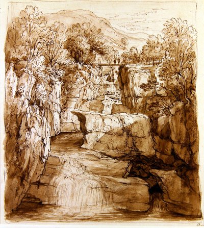 The Bracklinn Falls, Perthshire, ca. 1810 (penn og brunt blekk med vask på papir) av Alexander Nasmyth