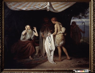 Josefs blodige frakk brakt til Jakob. Etter å ha solgt sin bror Josef til slaveri i Egypt, sjalu på farens preferanser for Josef, presenterer brødrene hans tunika til Jakob, for å av Alexander Nikanorovich Novoskoltsev