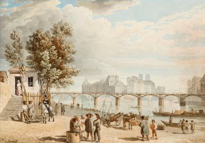 Vue de Paris - Pont des Arts (Frankrike) (Utsikt over Paris) - Verk av Alexander Pavlovich Briullov (Alexandre Brioullov) (1798-1877), akvarell på papir (21x30 cm), russisk kunst 1800-tallet, romantikk - Privat samling av Alexander Pavlovich Briullov