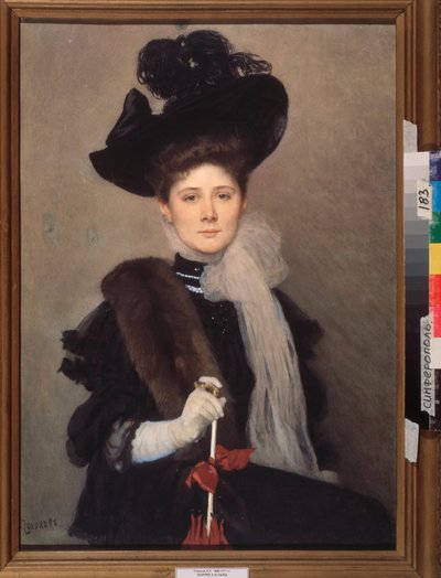 Portrett av kunstneren Lyubov Gaush (1877-1943). Verk av Alexander (Alexander) Petrovich Sokolov (1830-1911), akvarell på papir. Russisk kunst, sent 1800-begynnelse av 1900-tallet, modernisme. Regionalt kunstmuseum, Simferopol (Ukraina). av Alexander Petrovich Sokolov