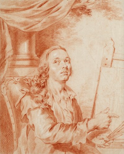 Selvportrett - Verk av Alexander (Alexandre) Roslin (1718-1793), sangvinsk på papir av Alexander Roslin