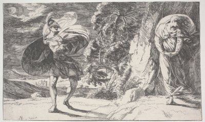 Fingal Encounters Carbon Carglass, først trykt ca. 1773 (etsing) av Alexander Runciman