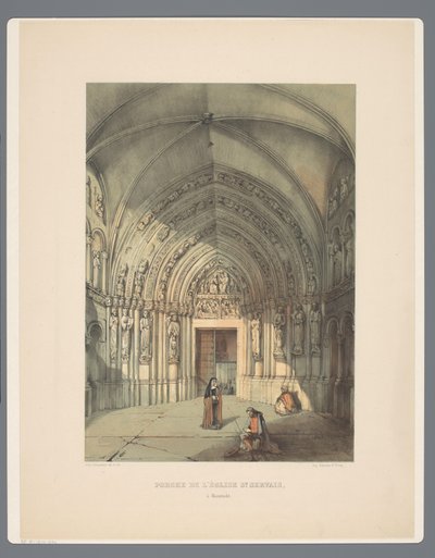 Bergportaal van Sint-Servaasbasiliek te Maastricht Veranda til kirken St Servais, i Maestricht (tittel på objekt) Gamle monumenter for arkitektur fra det ellevte århundre til det trettende århundre i Limburg (serietittel) av Alexander Schaepkens