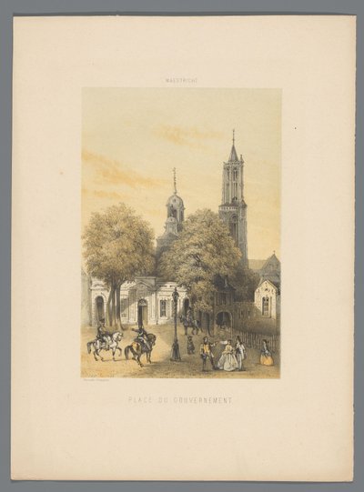 Gammelt vakthus med torg i Maastricht Place du gouvernement (tittel på objekt) Monuments de Maestricht (serietittel) av Alexander Schaepkens