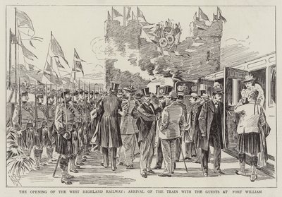 Åpningen av West Highland Railway, ankomst av toget med gjestene på Fort William av Alexander Stuart Boyd