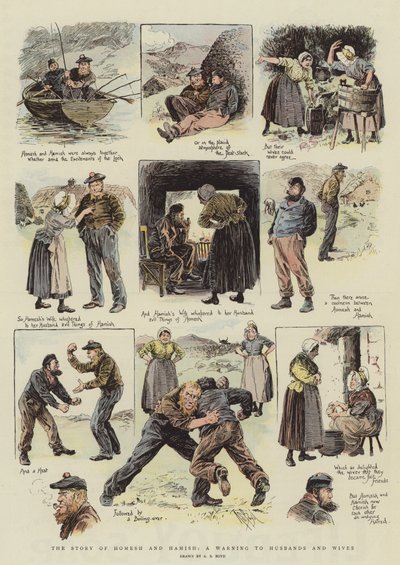 Historien om Homesh og Hamish, en advarsel til ektemenn og koner (chromolitho) av Alexander Stuart Boyd