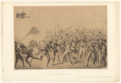 Jublende studenter hilser på idolet Franz Liszt Franz Liszt i Leiden i 184* (tittel på objekt) Fra fortiden (serietittel) av Alexander Ver Huell (signed by artist)