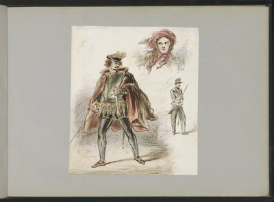 Mann i historisk drakt, en kvinne med hodeskjerf og en soldat av Alexander Ver Huell
