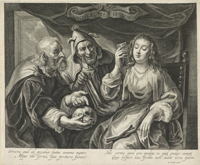 Kvinne med en kam ser i et speil Nosce te Ipsvm (tittel på objekt) av Alexander Voet (II)