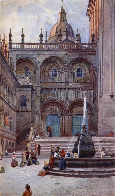 Katedralen i Santiago Di Compostela, South Doorway (farge litho) av Alexander Wallace Rimington