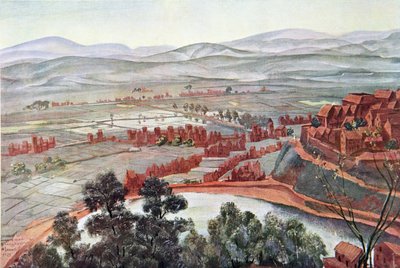 Antananarivo, utsikt over dronningens palass, fra Tegninger og malerier av Afrika, henrettet under Citroen Center Africa-ekspedisjonen, andre Haardt Audouin-Dubreuil-oppdraget, pub. Paris, 1927 (farge l av Alexander Yakovlev
