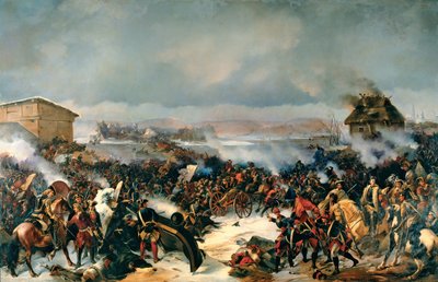 Slaget ved Narva, 19. november 1700. Episode av den store nordkrigen (1700-1721) mellom Sverige og alle de baltiske landene, Danmark, Polen og Russland. Maleri av Alexander (Alexander) von Kotzebue (1815-1889), olje på lerret av Alexander von Kotzebue
