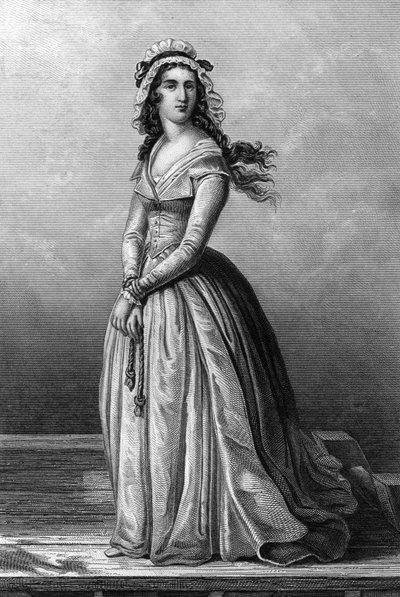 Charlotte Corday (1768-1793) Girondist under den franske revolusjonen, hun myrdet Jean Paul Marat 13. juli av Alexandre (after) Lacauchie