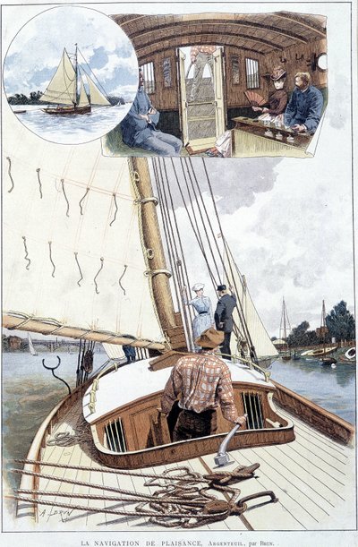 Båtliv i Argenteuil - tegning av Brun av Alexandre Brun