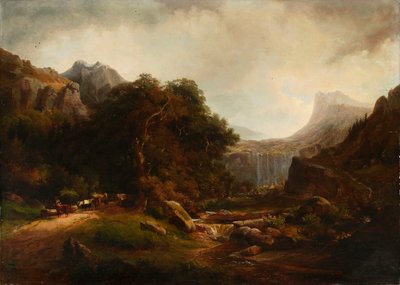 Fjellandskap med foss av Alexandre Calame