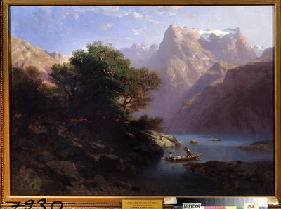 ""Fjelllandskap med innsjø i Sveits"" (Fjellsjø) Maleri av Alexandre Calame (1810-1864) 1860 Regional Art Gallery, Tambov Russland av Alexandre Calame