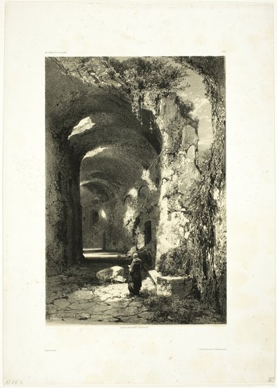 Ruin av et amfiteater ved Pouzzoles (Kingdom of Napoli), plate 9 fra Oeuvres de A. Calame av Alexandre Calame