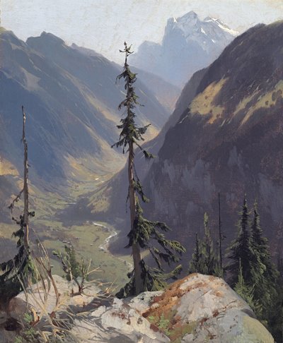 Luetschental med Wetterhorn, av Calame, Alexandre (1810-1864). Olje på lerret, ca. 1850. Dimensjon : 31,2x26,1 cm. Museum Oskar Reinhart, Winterthur av Alexandre Calame